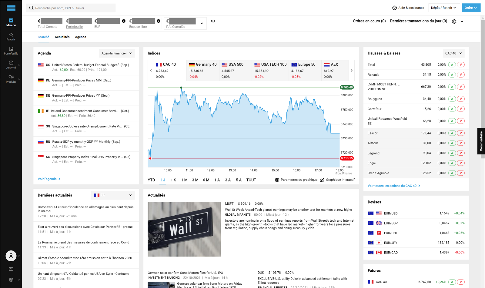 Accueil de la plate-forme Webtrader Degiro