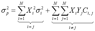 Formule de calcul de la variance d'un portefeuille